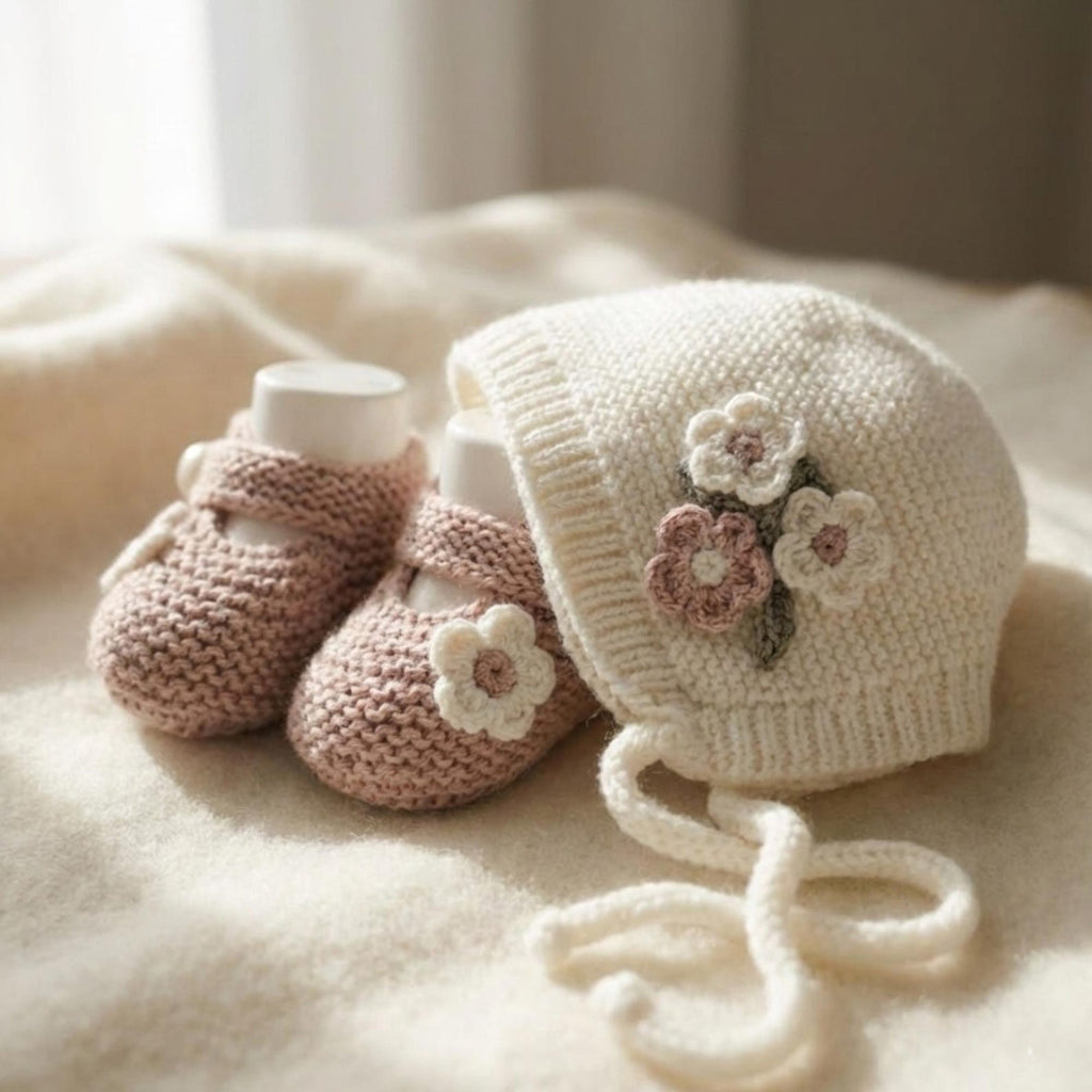 Crochet Baby Outfit Set – Floral Embroidery Cardigan & Overalls | Nestboria